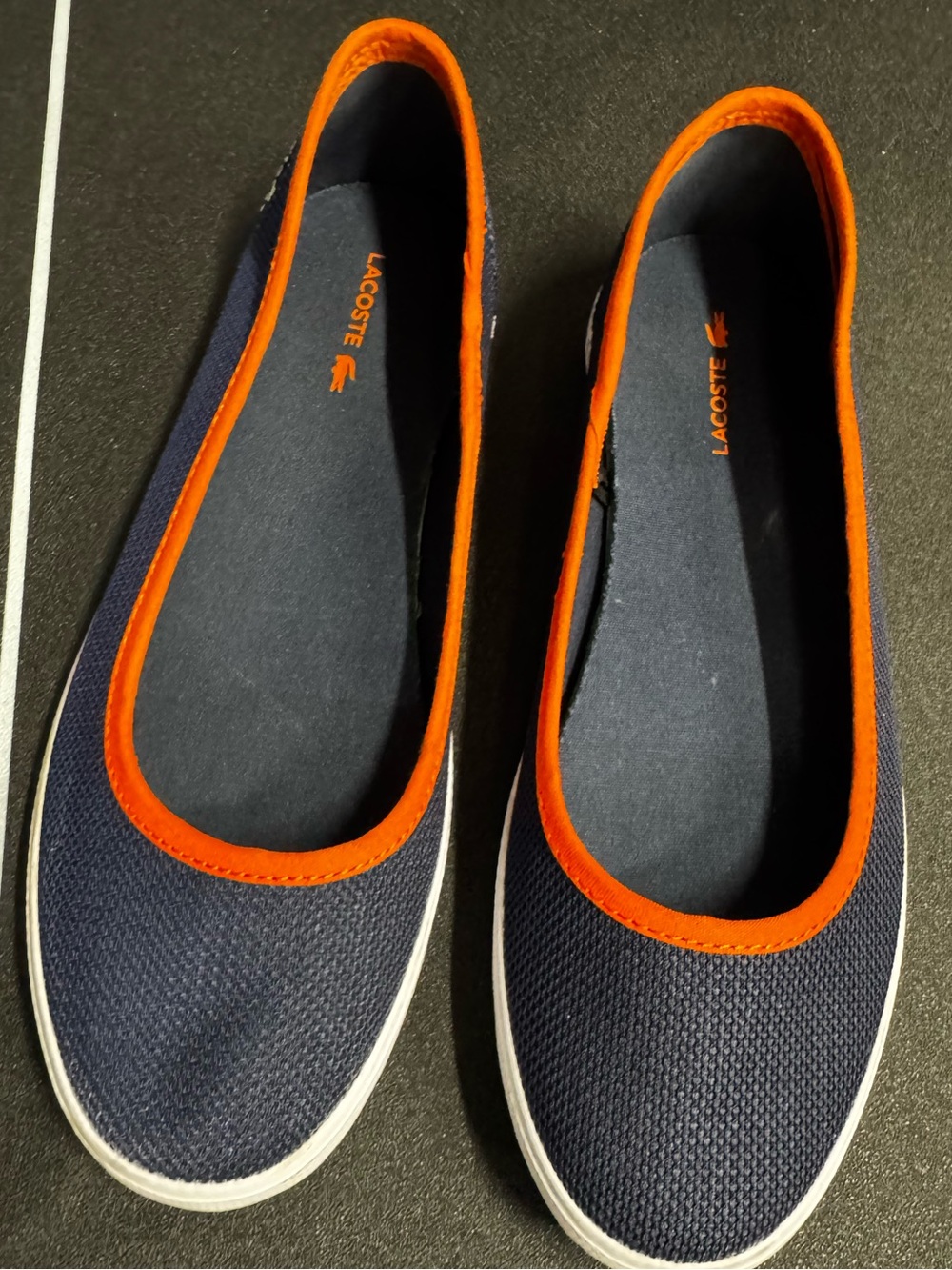 Lacoste Navy Slip-On Ballet Flats with Orange Trim
